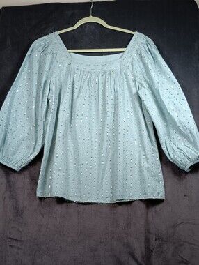 LC Lauren Conrad Light Blue Metallic Dot Peasant Blouse